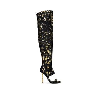 IAMJENNIFERLE Black and Gold Over-the-Knee Sandal Boots 37 New